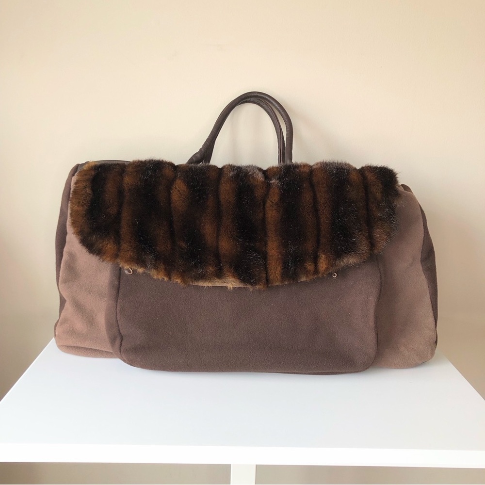 Large Everwood Fourrure Brown Faux Mink Fur Travel Duffle Overnight Carryon Bag